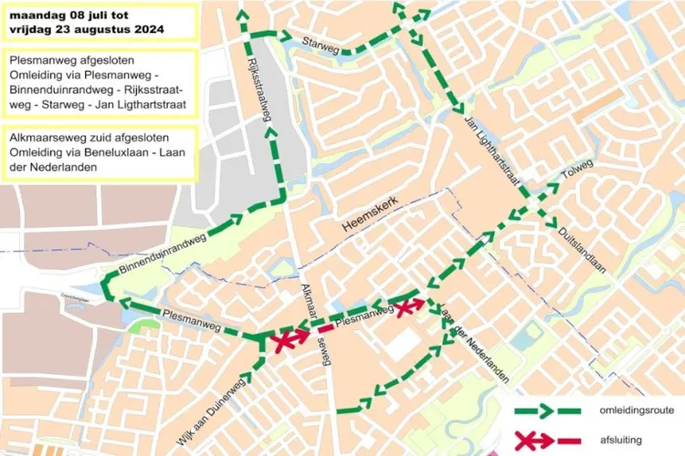 Werk aan Plesmanweg verplaatst naar zuidkant, verkeer wordt omgeleid