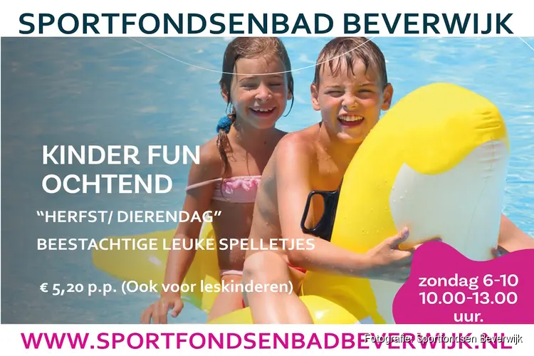 Het Sportfondsenbad Beverwijk organiseert de Kinder Fun Ochtend "HERFST/ DIERENDAG".